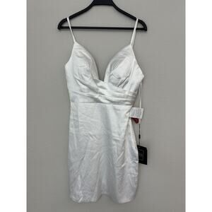 Ieena Mac Duggal White Spaghetti Straps V-Neck Cocktail Dress 26481 Size 2